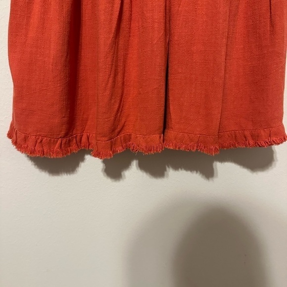 Umgee Brick Linen Long Puff Sleeve Cinched Waist Ruffle Hem Dress Size Small - Picture 8 of 10